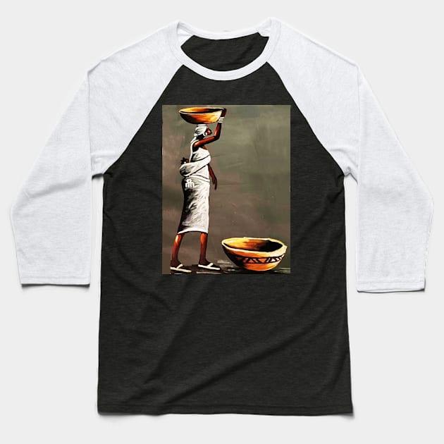 African Woman Carrying Bowl, Black History Art Baseball T-Shirt by dukito